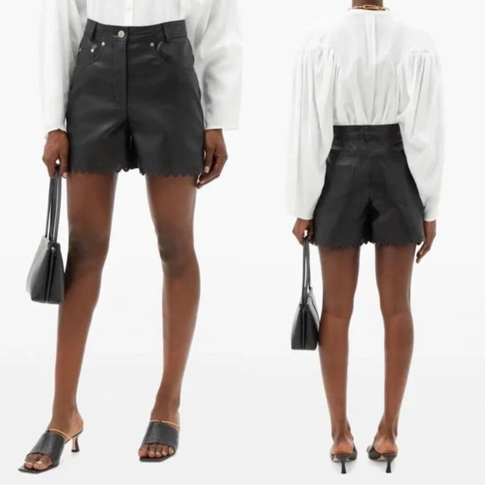 Stella McCartney Skin Free Skin‎ Black Faux Leather High Rise Pleated Shorts